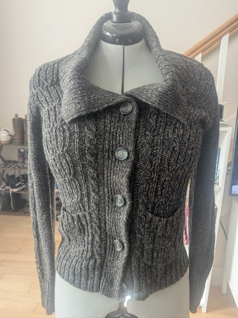 St. John's Bay Charcoal Cable Knit Button Cardigan
